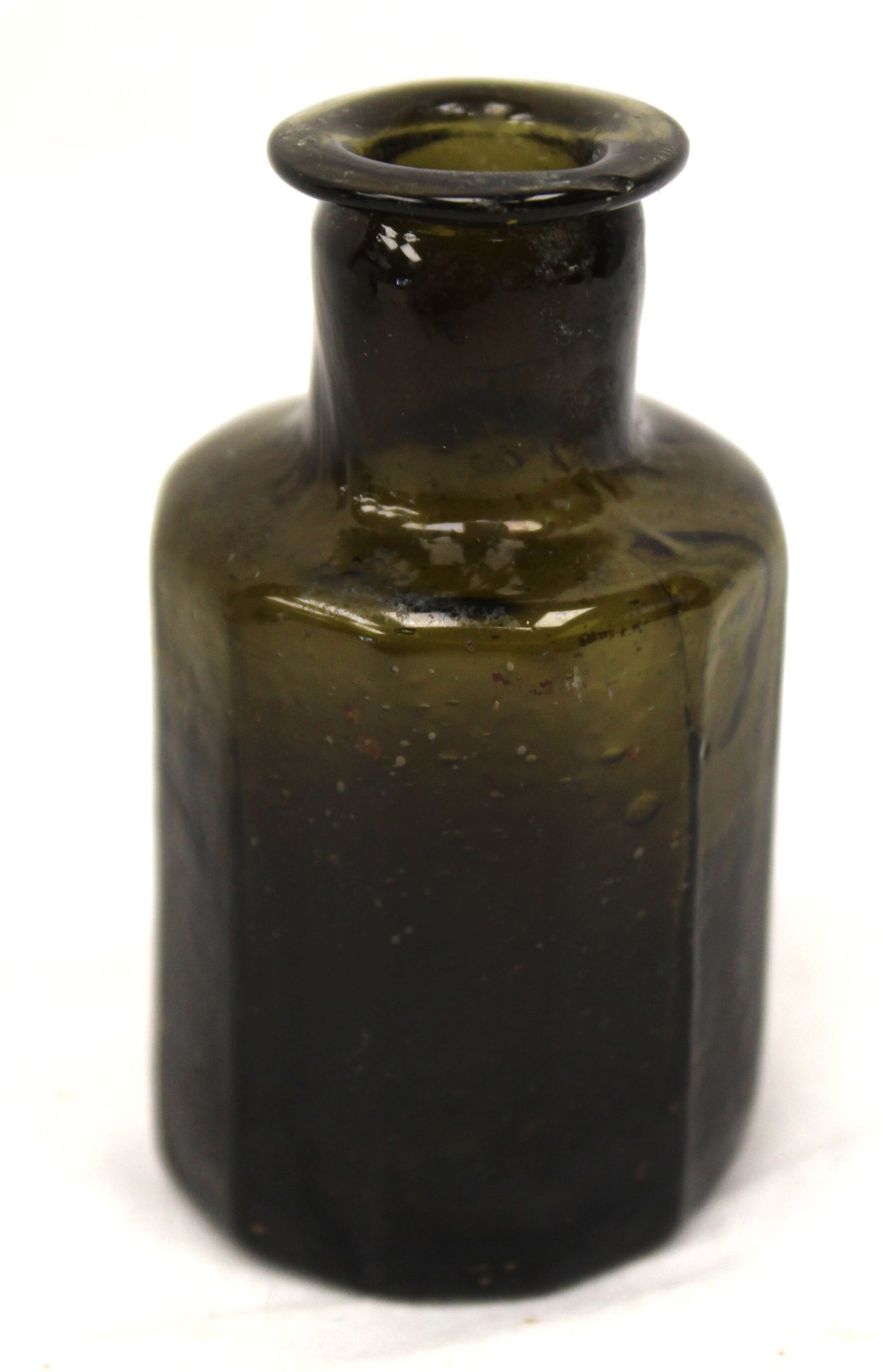 Early miniature green glass 12 sided jar/ink - 2 1/2" tall (1 of 6)