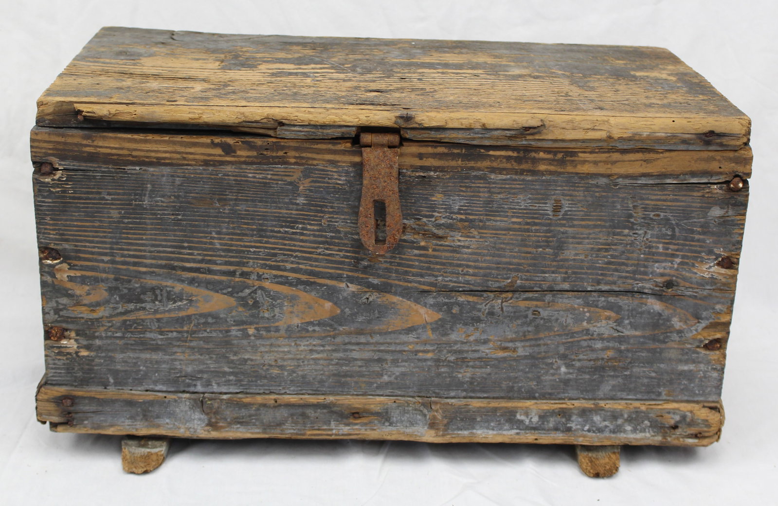 18thC wooden painted storage box w till on wooden feet in blue paint - 11 1/2" tall x 20 1/2"x13" (1 of 10)