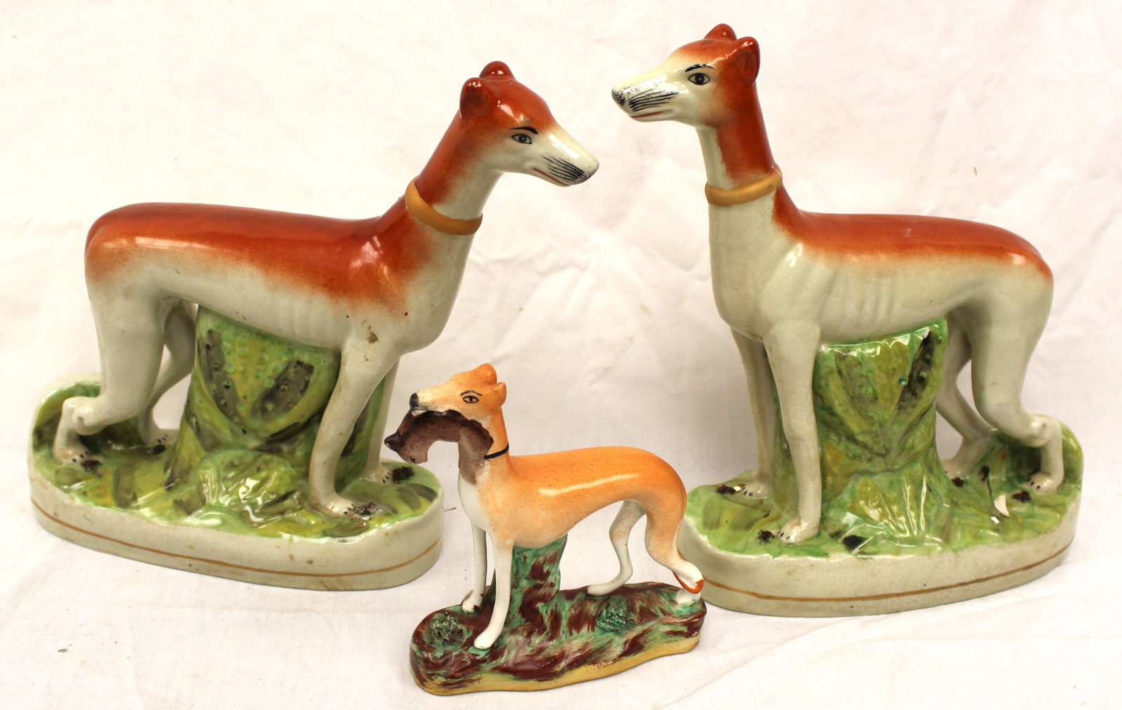 Lot of 2 antique Staffordshire dog figurines incl 2 whippets - 6" & 10" tall (1 of 11)