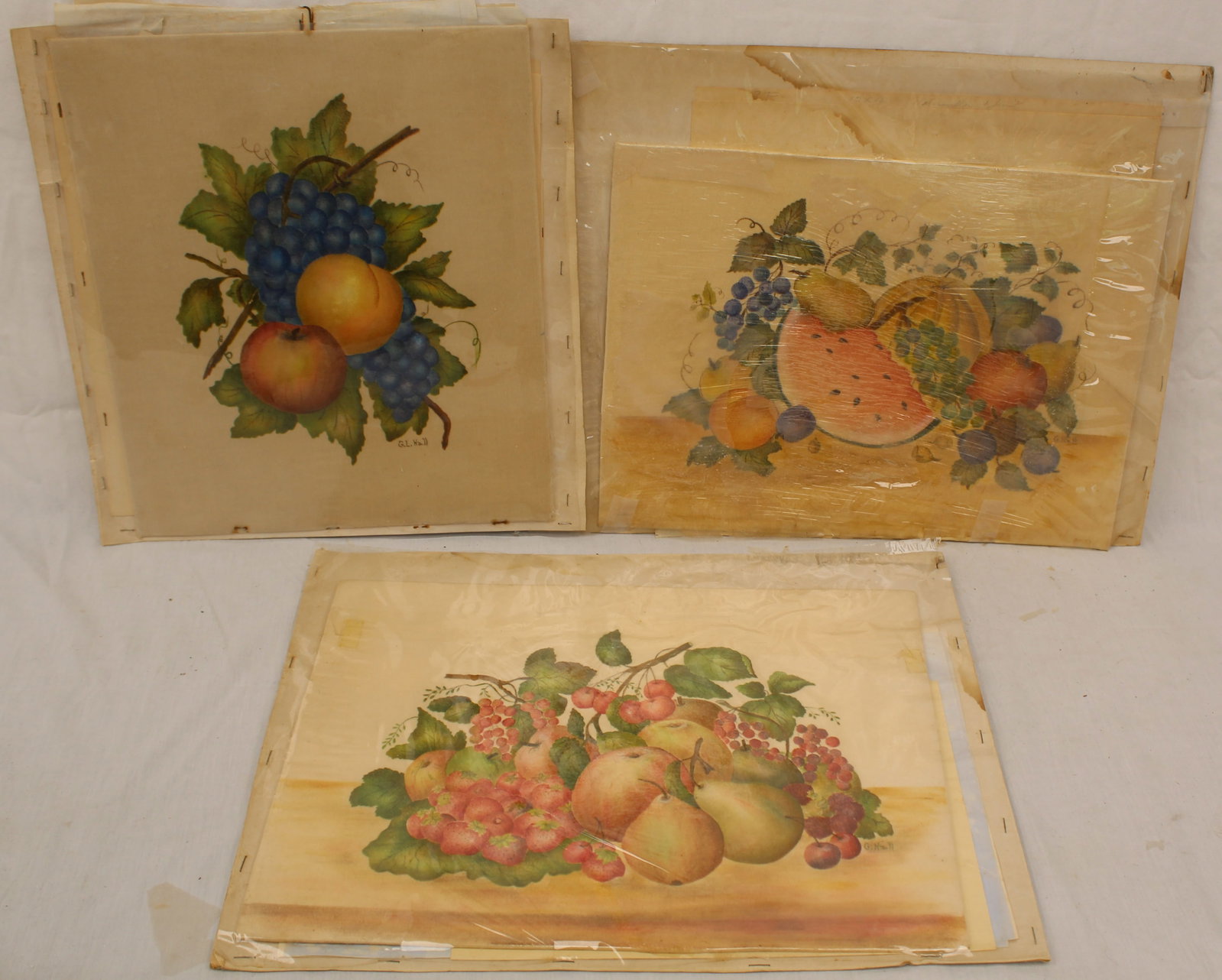 interesting lot of w/c theorems together with their accompanying stencils - 14"x11 1/2" (1 of 10)
