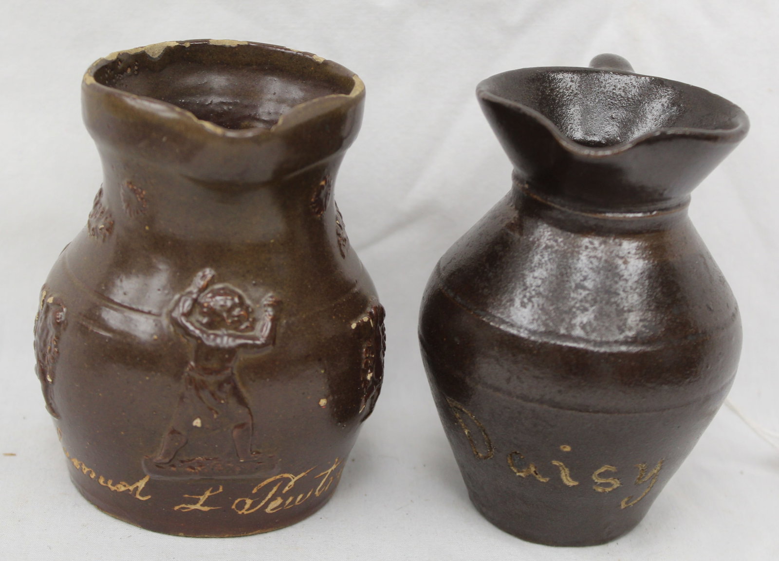 Lot of 2 antique miniature pitchers - 4" & 4 1/2" tall (1 of 8)