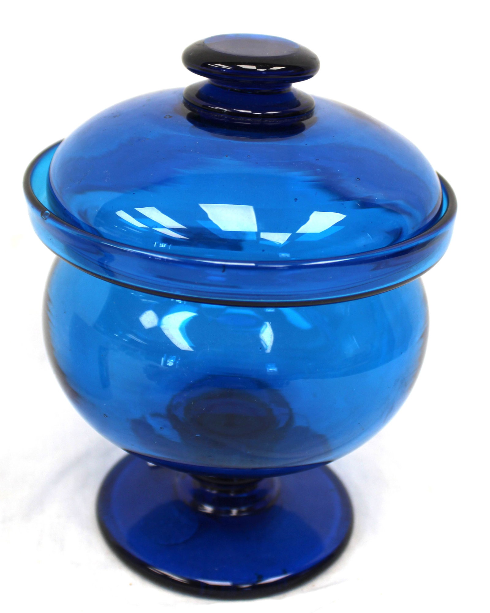 Early cobalt glass covered bowl - 6 3/4" tall x 5" diam (1 of 8)