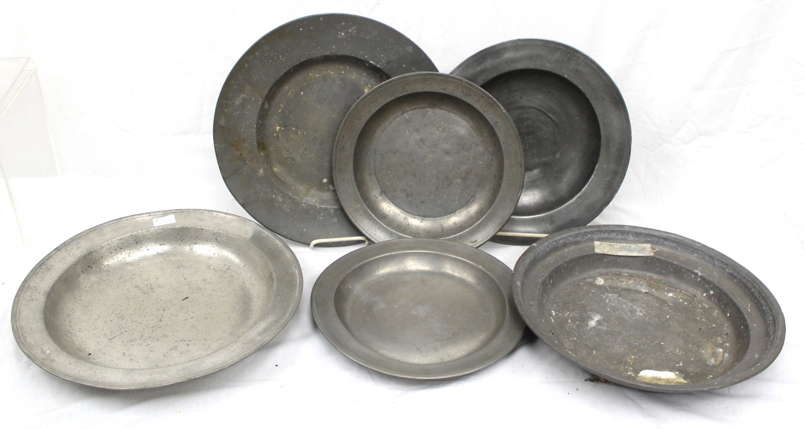 Lot of 6 antique pewter chargers - 12 1/2" - 16" diam (1 of 14)