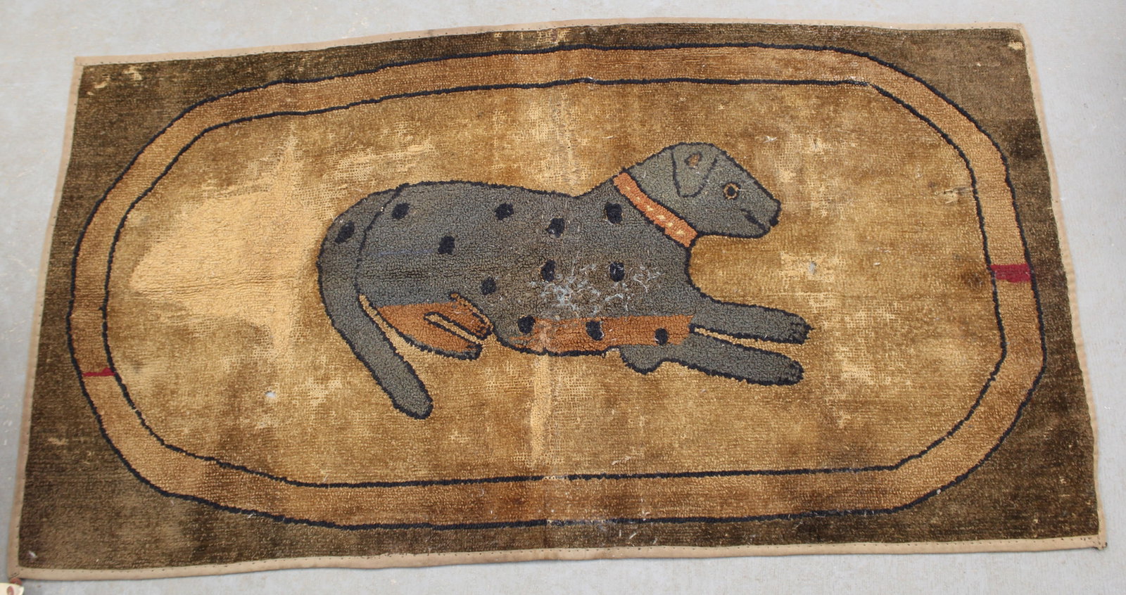 Antique hooked rug w dog motif - as found - 30"x56" (1 of 9)
