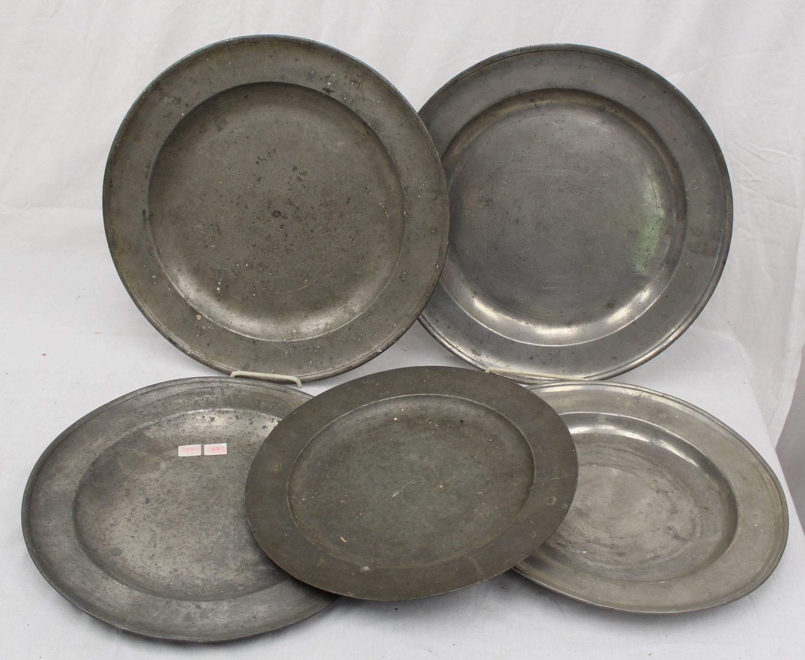 Lot of 6 antique pewter chargers - 13 1/2" - 16 1/2" diam (1 of 14)
