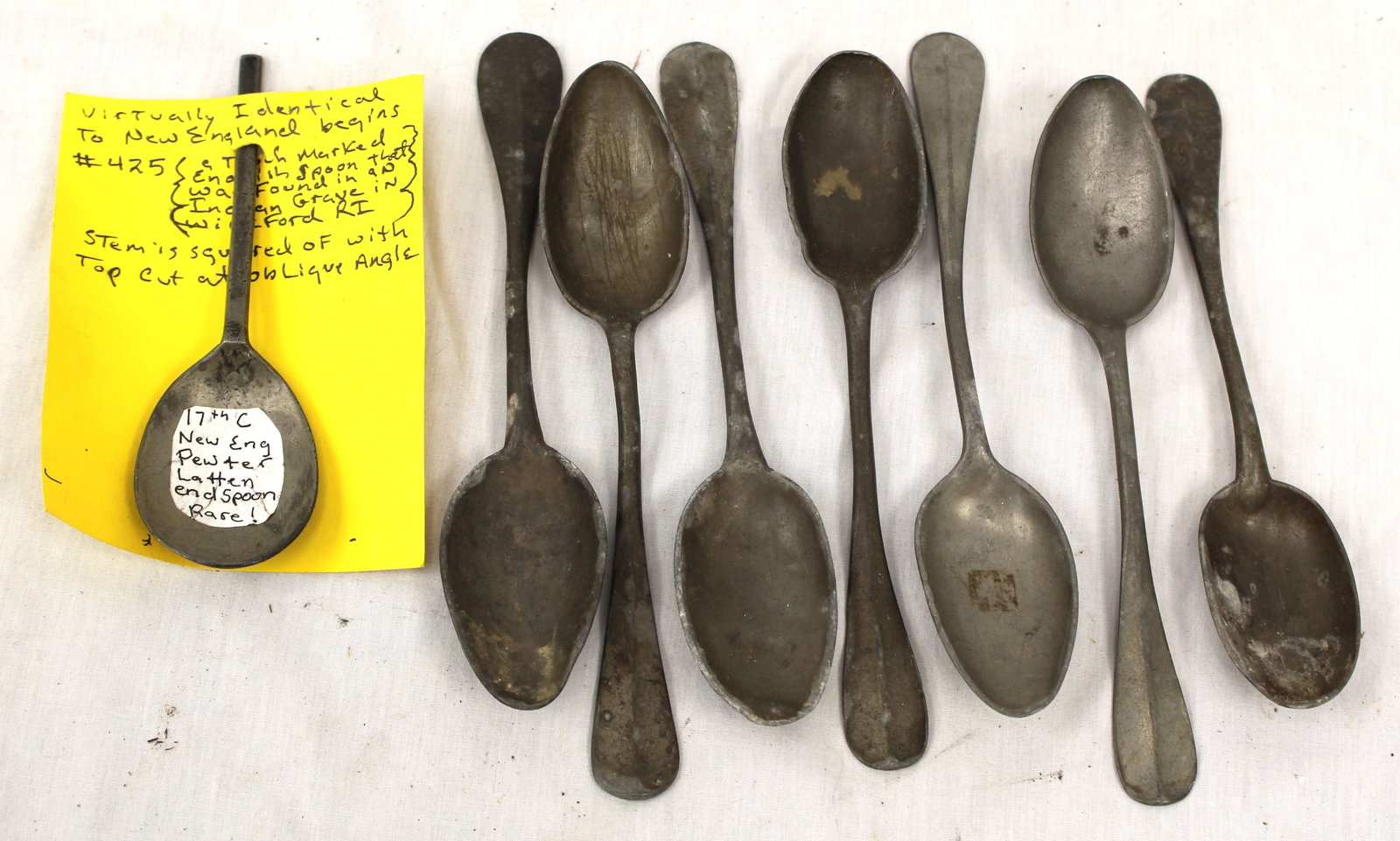 Lot of 8 antique pewter spoons - 6 1/2" - 8 1/2" (1 of 7)
