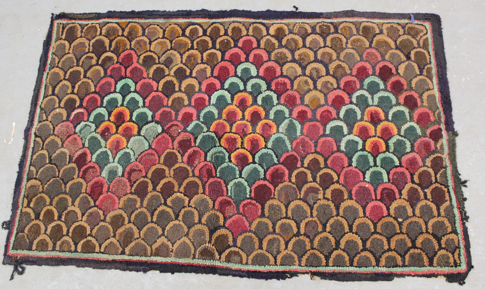 Antique geometric hooked rug - as found - 34"x53" (1 of 6)