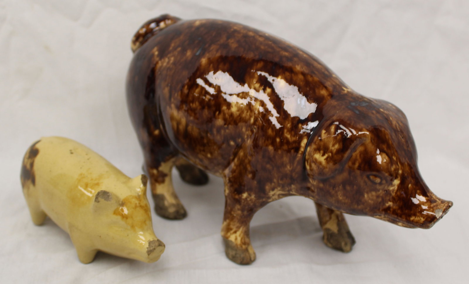 Lot of 2 earthenware figural pig form flasks - 5" & 10" long (1 of 7)