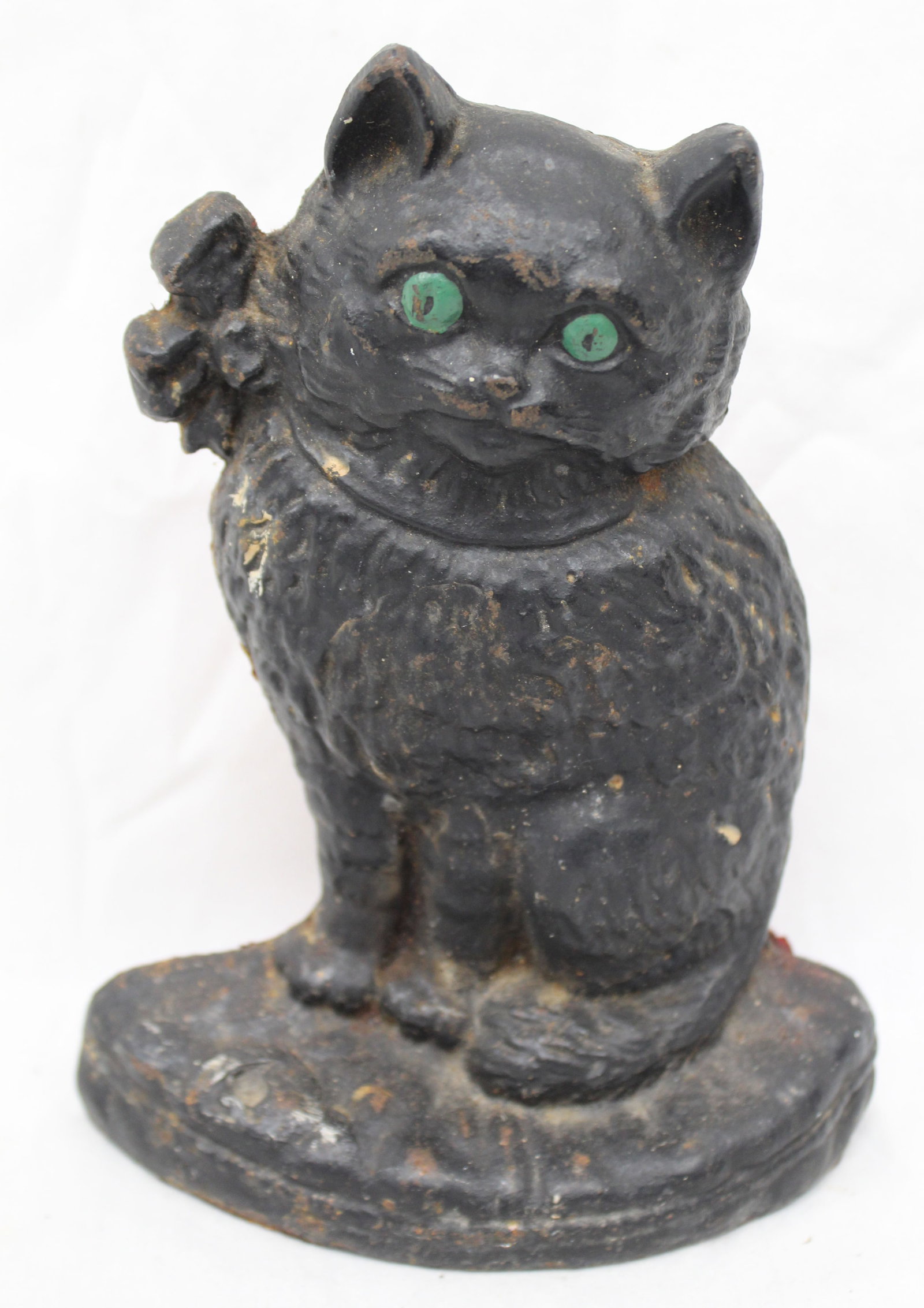 Antique cast iron painted black sitting cat doorstop - 8" tall (1 of 4)
