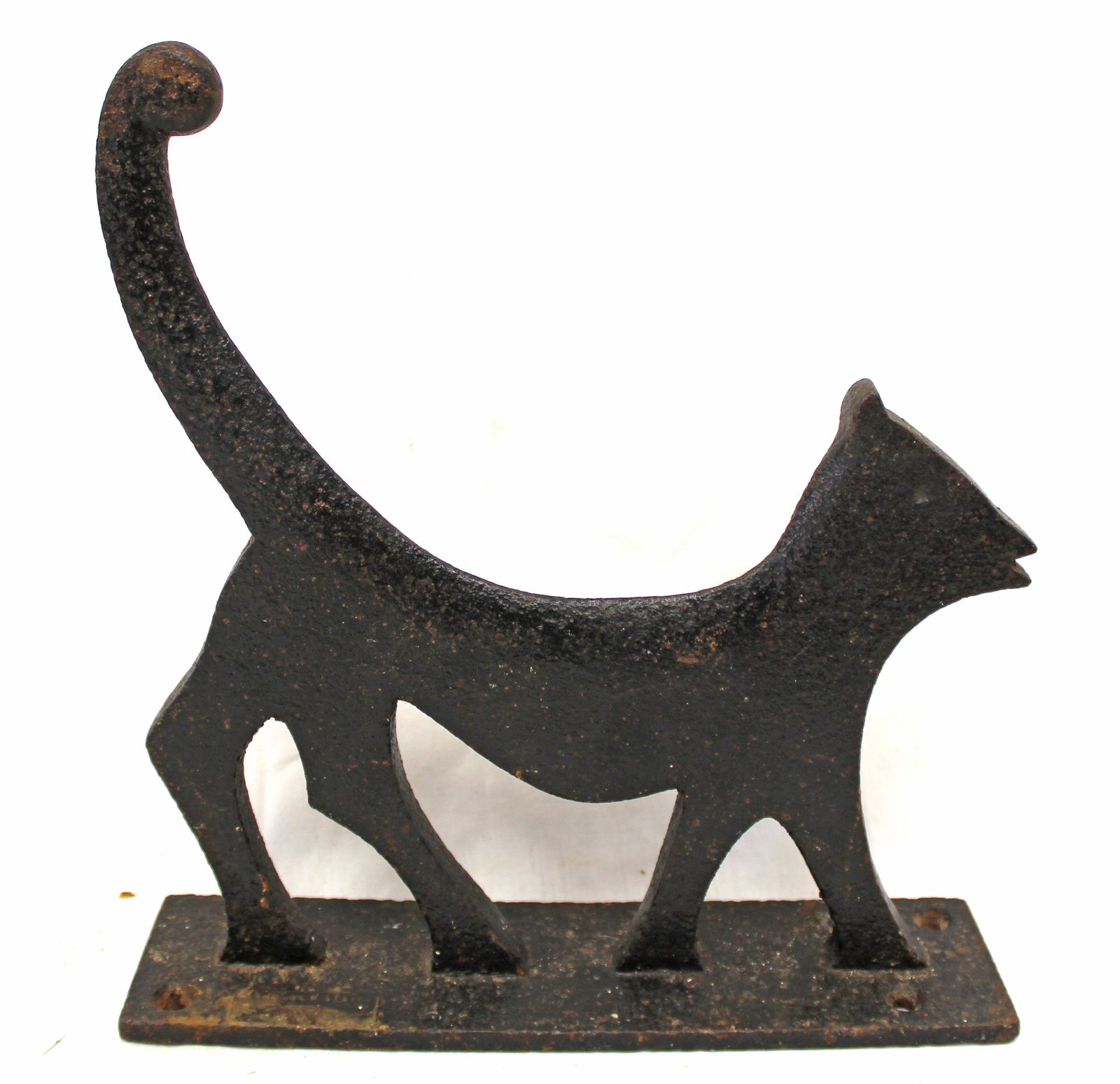 Antique cast iron painted black cat doorstop - 11" tall x 10" wide: Antique cast iron painted black cat doorstop - 11" tall x 10" wide