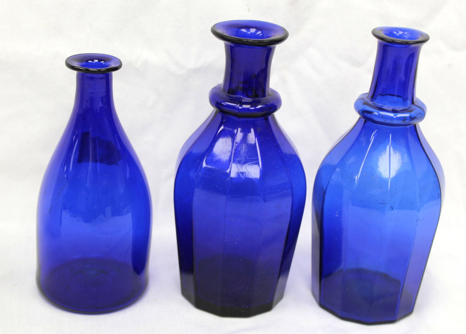 Lot of 3 early cobalt glass cruets/bottles - 5 1/4" & 6" (1 of 8)