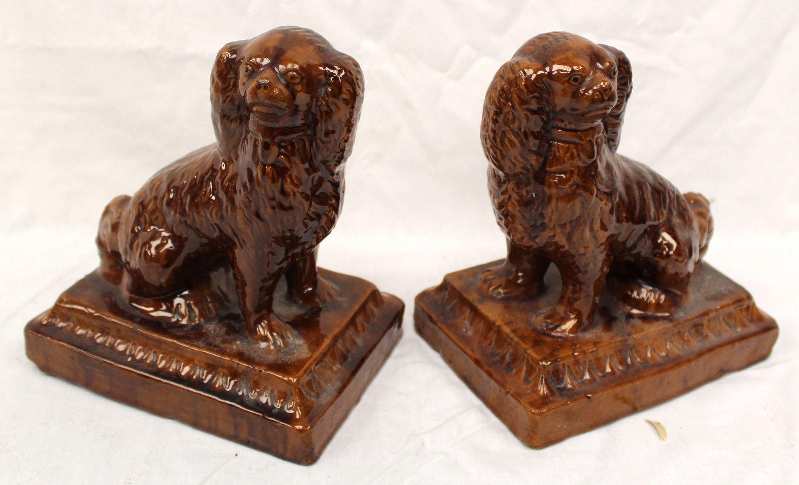 Pair of antique Bennington Spaniels - 7 1/2" tall: Pair of antique Bennington Spaniels - 7 1/2" tall