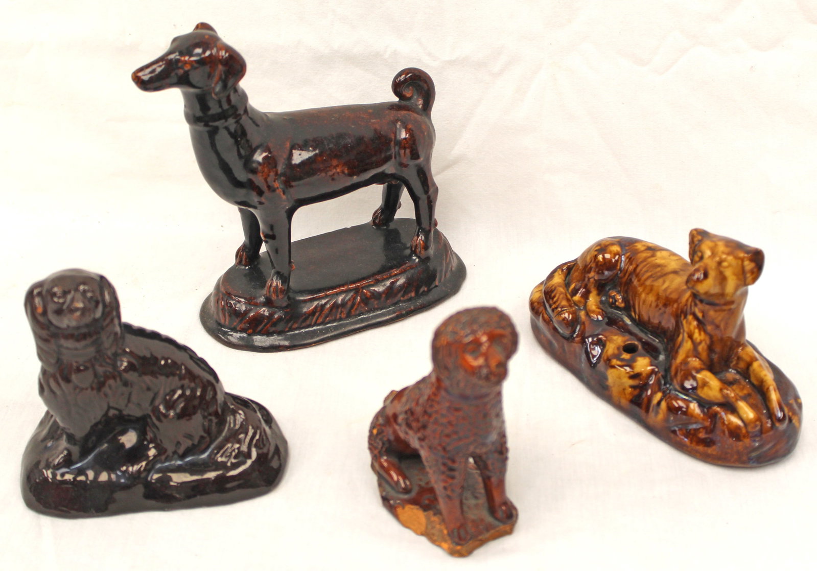 Lot of 4 small antique Bennington dogs - 4" - 7" tall (1 of 10)