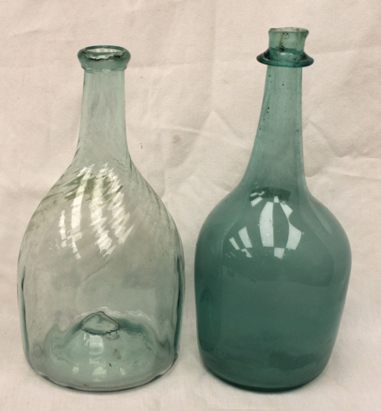 Lot of 2 early aqua glass bottles - 9 3/4" & 8 3/4" tall (1 of 7)