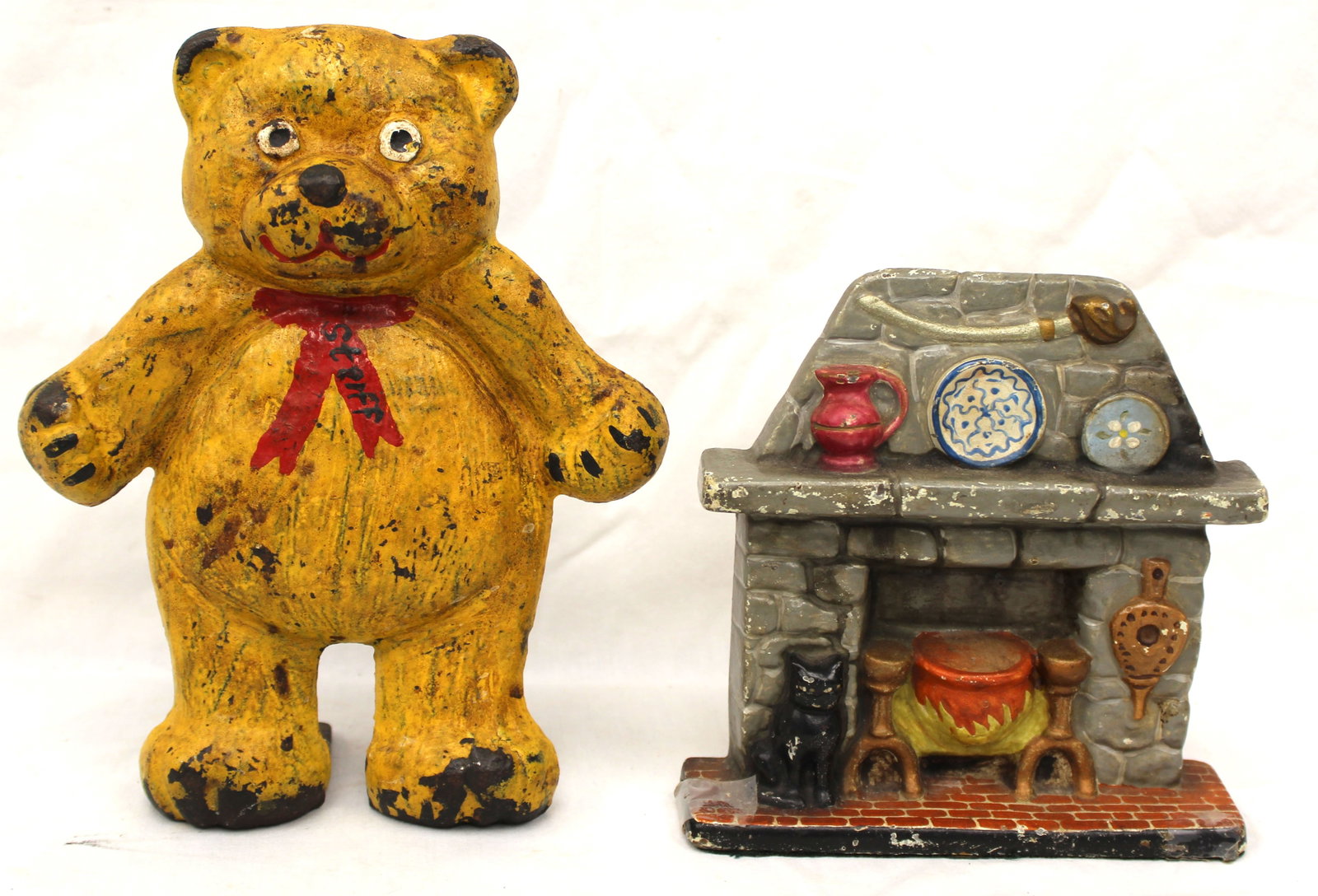 lot of 2 antique painted cast iron doorstops incl teddy bear & fireplace hearth w accessories - 8 (1 of 8)