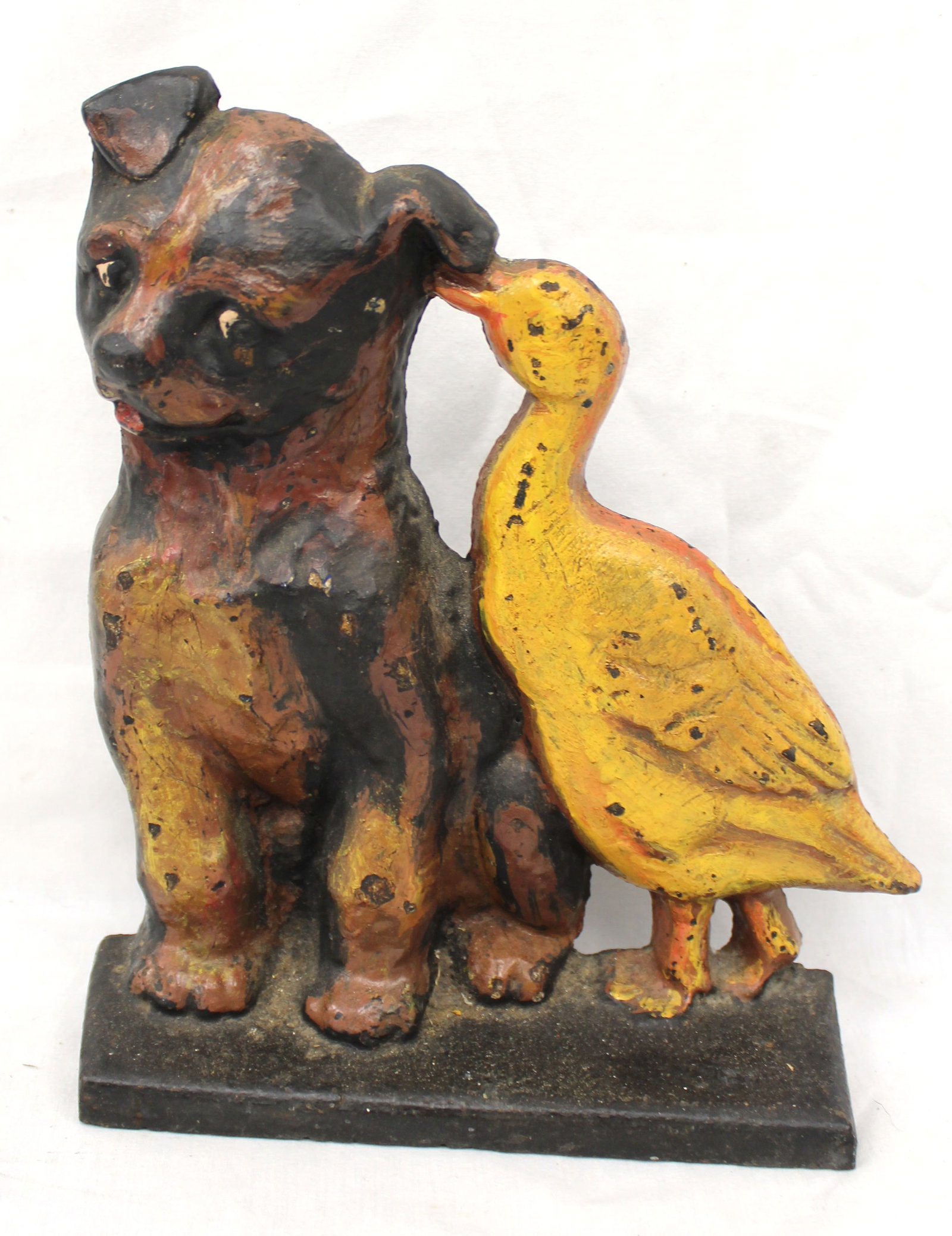 Antique painted cast iron doorstop dog & duck - 10" tall (1 of 4)