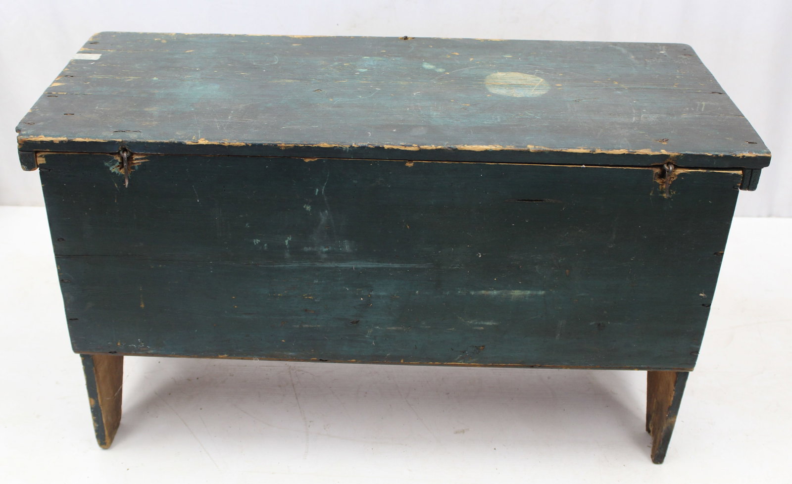 Antique blanket chest in blue paint w bootjack sides - 22 1/2" tall x 39"x17" (1 of 7)