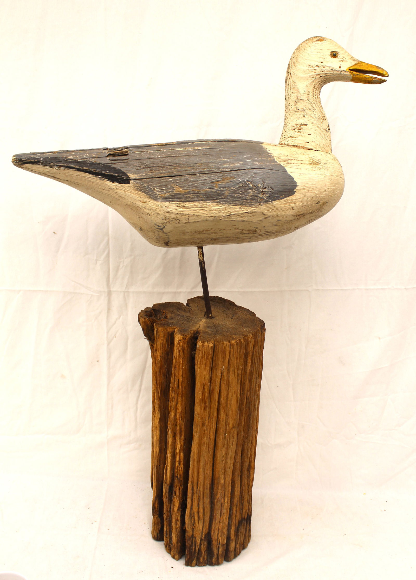 Folk Art carved wood & painted seagull on stump - 36" tall x 24" wide (1 of 10)
