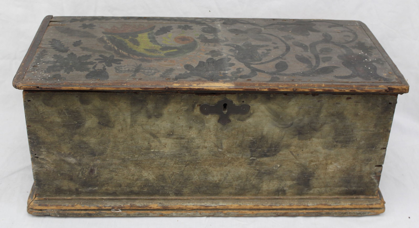 18thC smoke paint decorated bible or valuables box - 10 3/4" tall x 25 1/2"x12" (1 of 12)