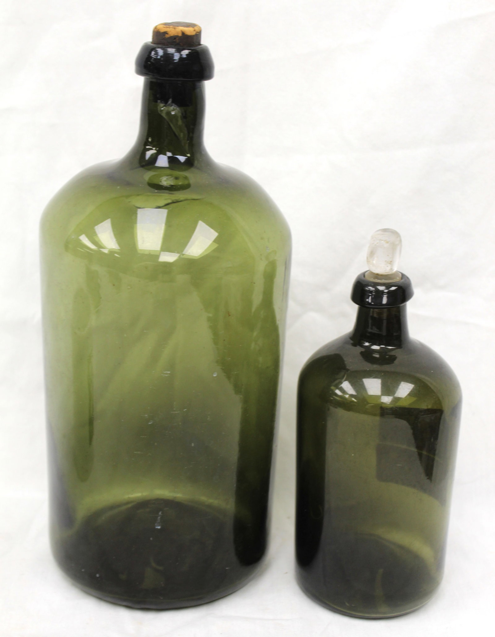 Lot of 2 early green glass bottles - 7 1/2" & 11": Lot of 2 early green glass bottles - 7 1/2" & 11"