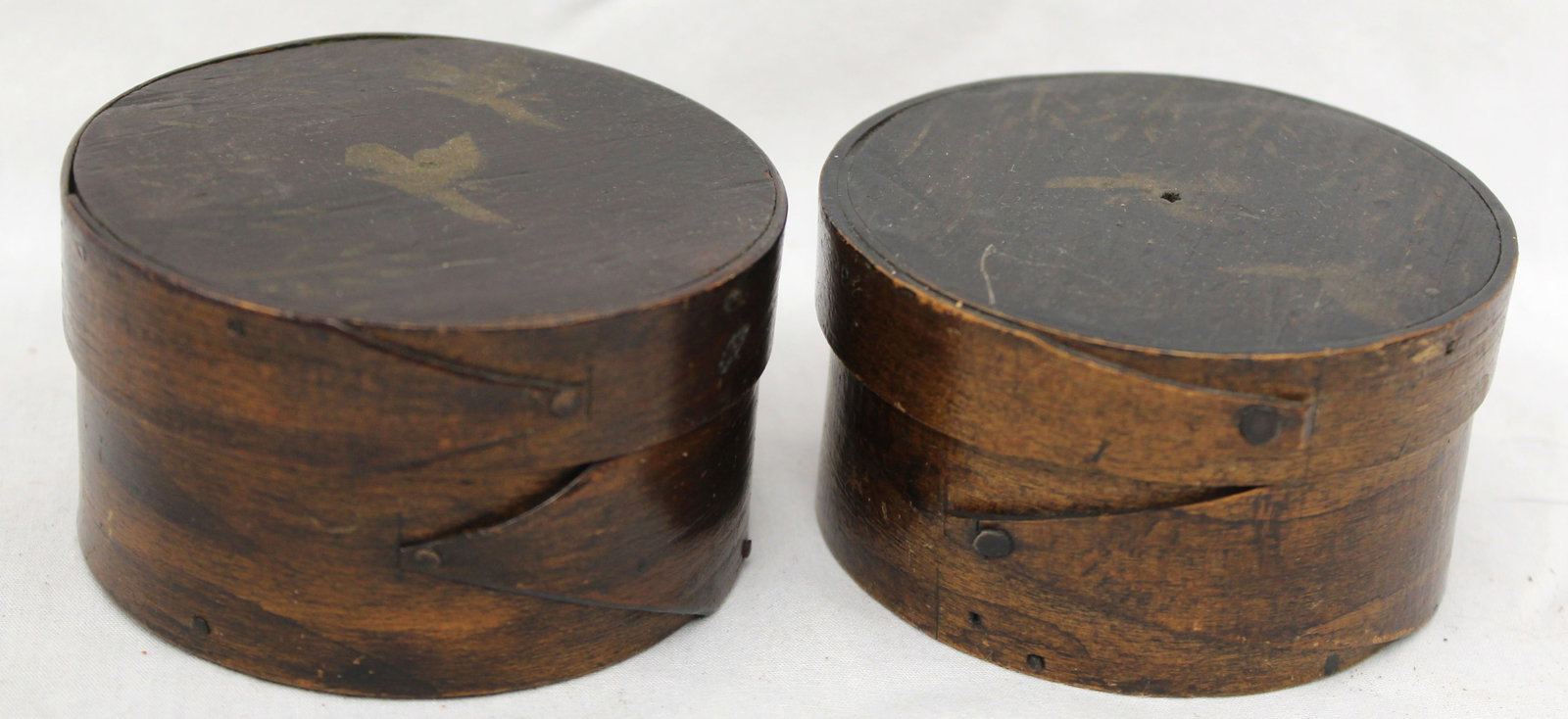 Lot of 2 antique miniature pantry spice/seed paint dec boxes - 1 1/2"x3" diam (1 of 8)