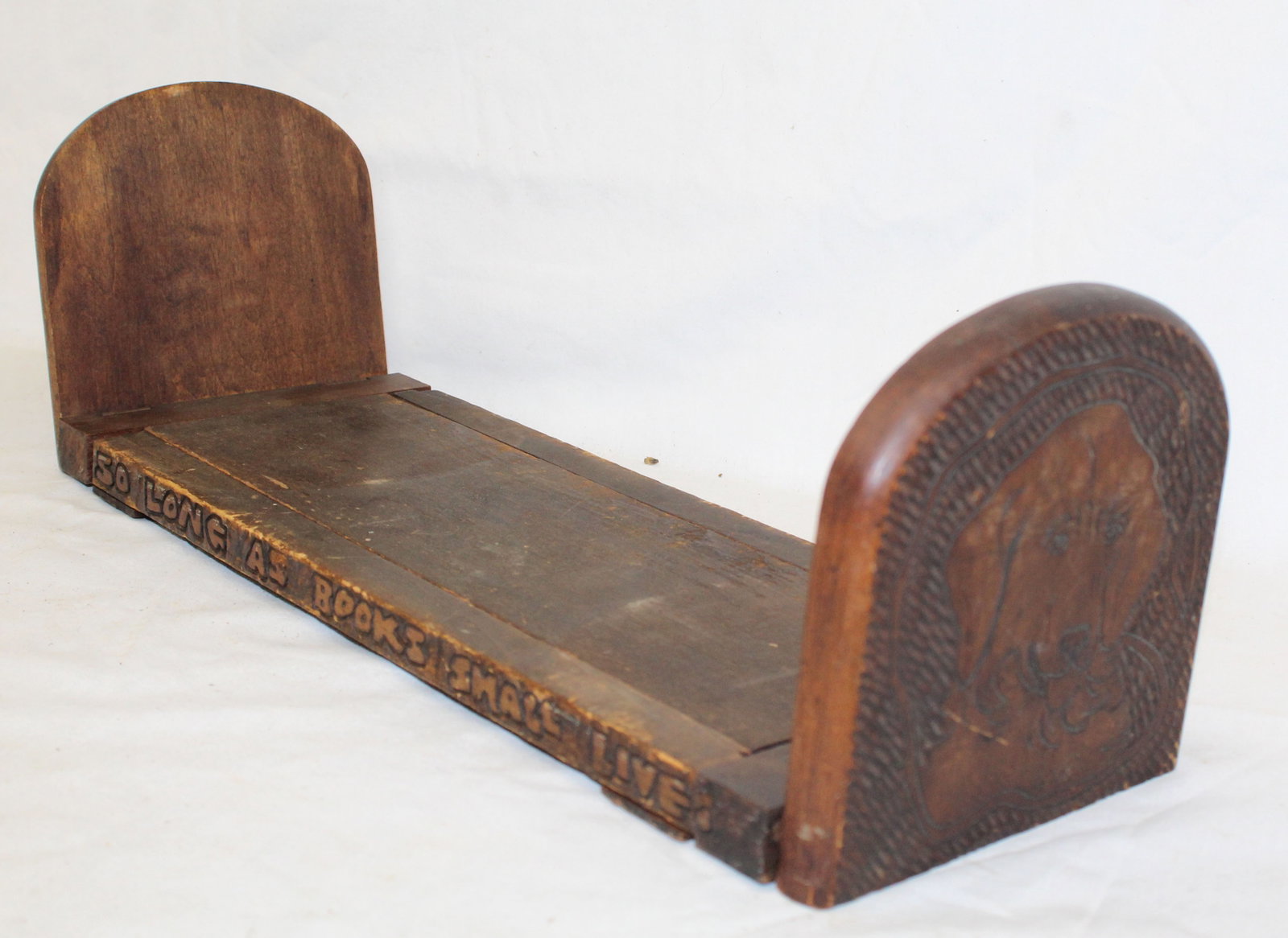 Antique carved wooden adjustable book rack w dog motif - 15 3/4" x6" & expands to 26" (1 of 8)