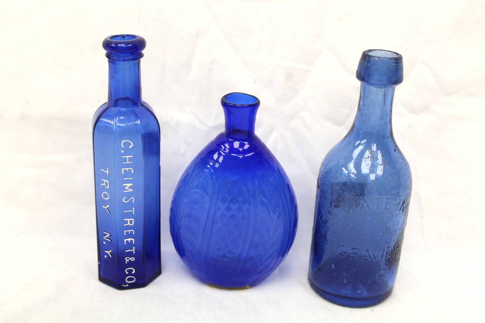 Lot of 3 early cobalt glass bottles - 5 3/4" & 7 1/4" tall (1 of 9)