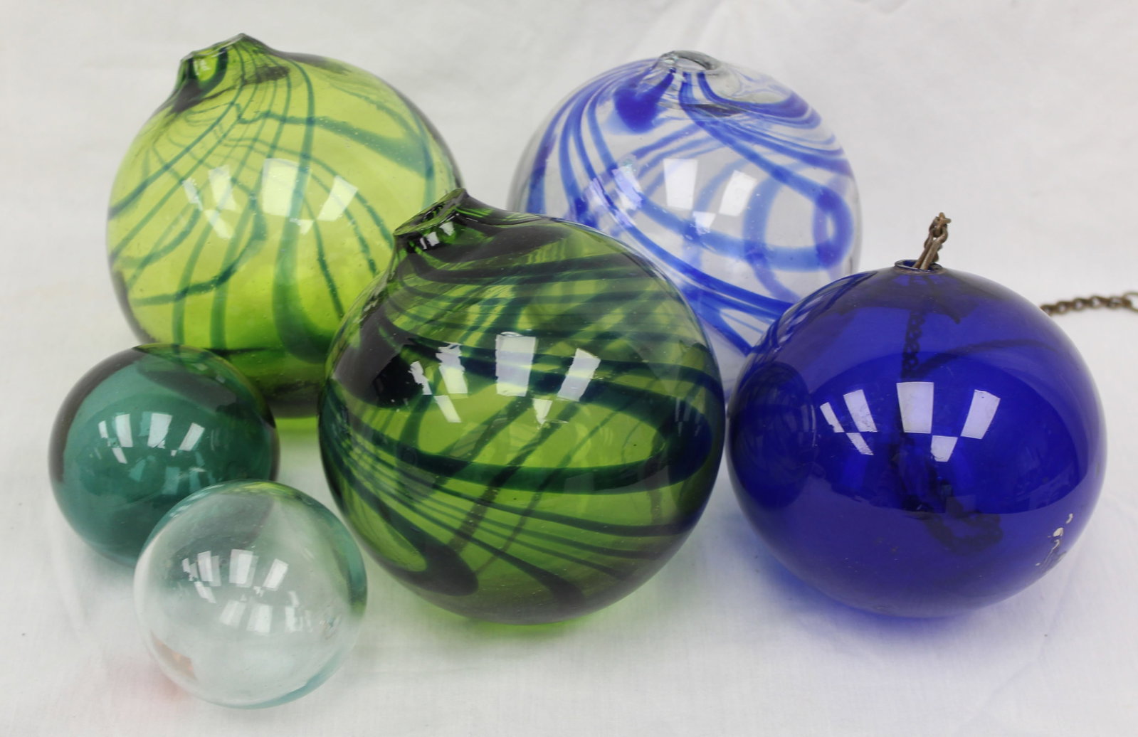 Lot of 6 colored glass witch's balls - 2 1/2" - 5" (1 of 7)