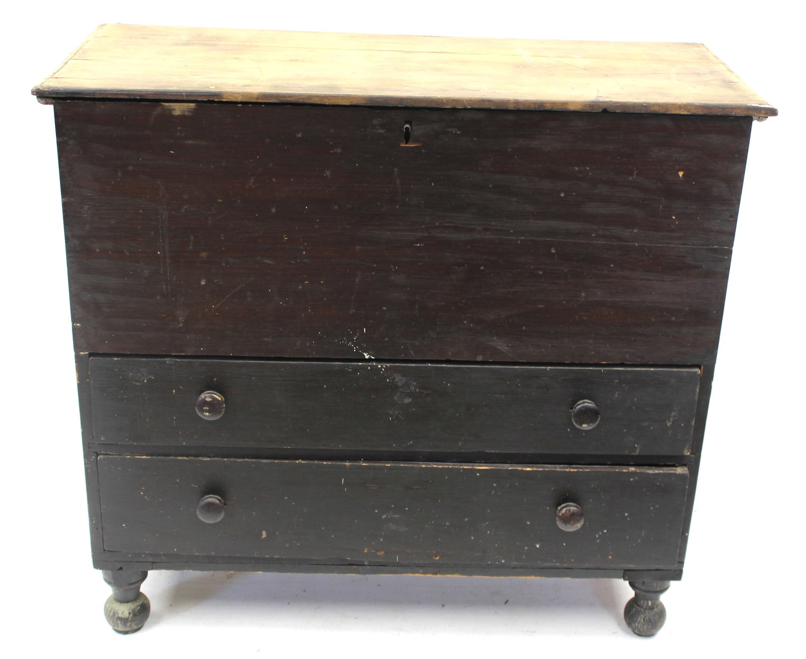 19thC 2 drawer blanket chest w till in Spanish Brown paint - 36" tall x 40"x18" (1 of 8)