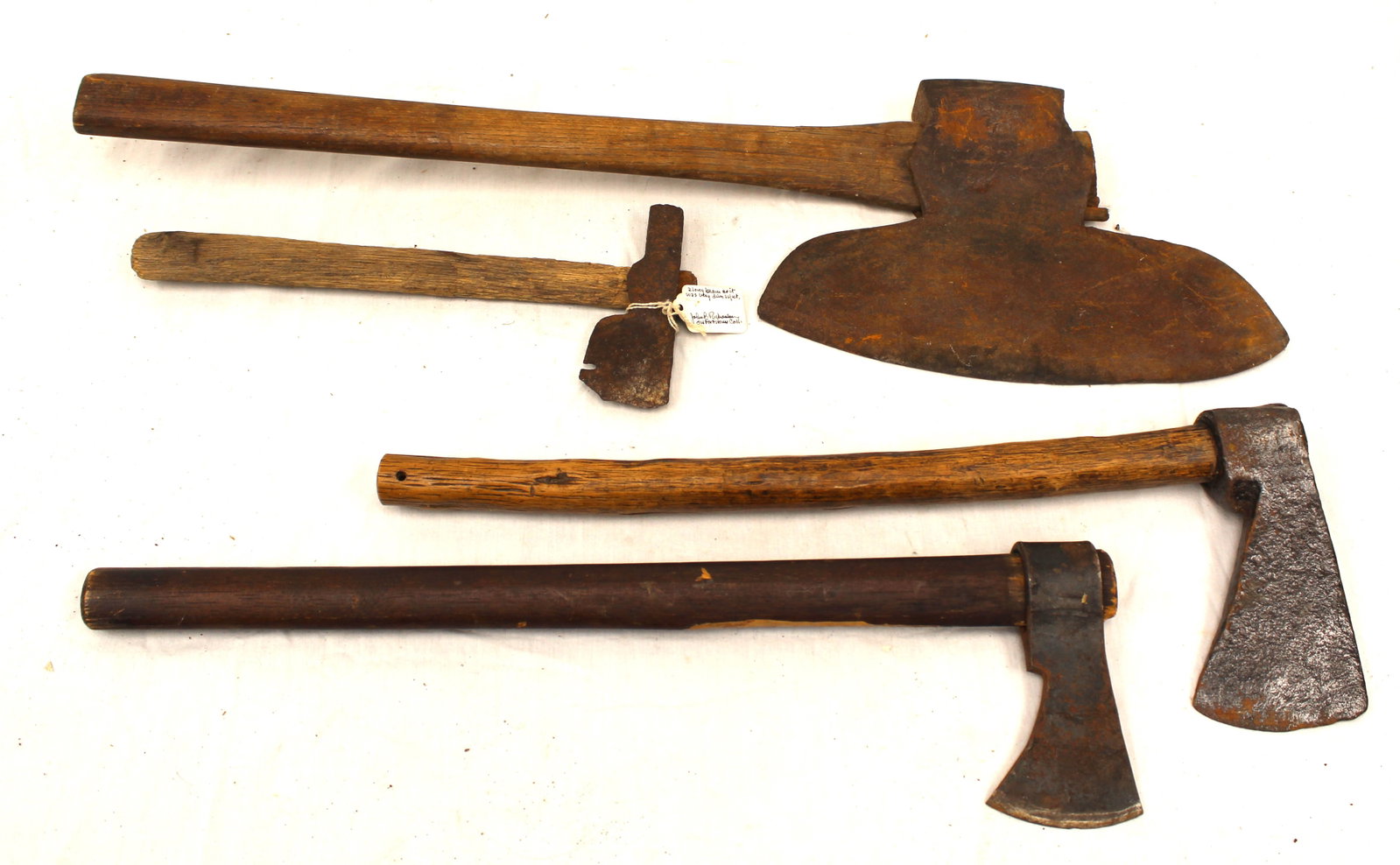 Lot of 4 antique wooden handled axes - 12" - 24" long (1 of 10)
