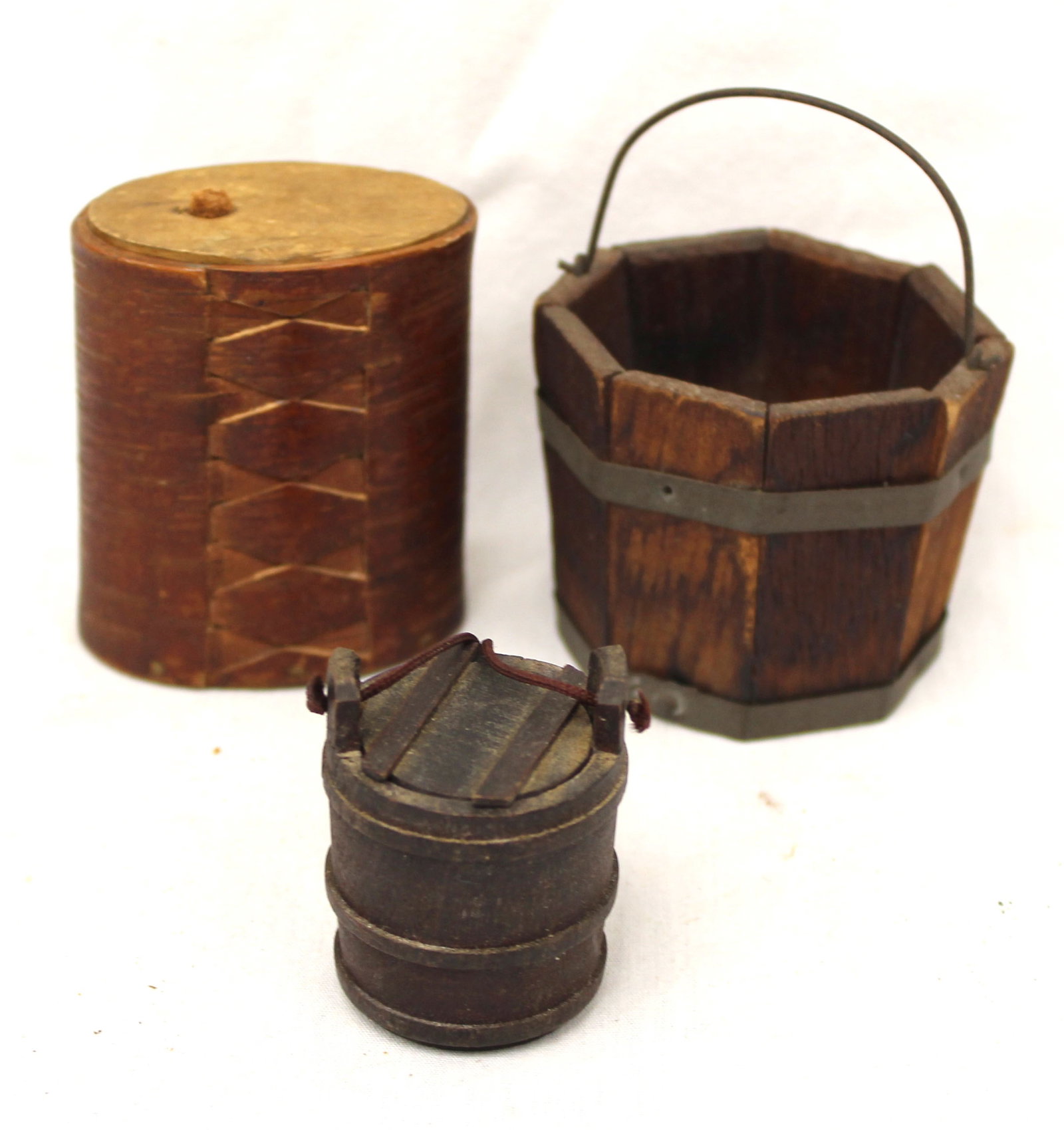 Lot of 3 antique miniatures incl buckets & box - 1 1/2"-2 1/2" tall (1 of 8)
