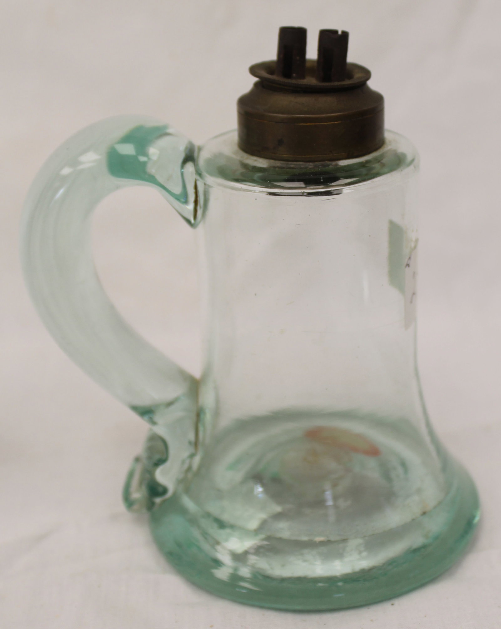 Early aqua glass whale oil lamp - 5 1/2" tall (1 of 7)