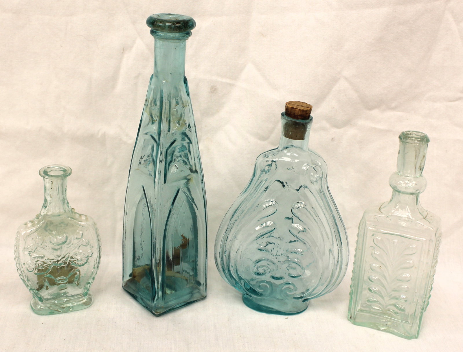 Lot of 4 early aqua glass bottles - 4 1/2", 6", 6 1/2" & 8 1/2" tall: Lot of 4 early aqua glass bottles - 4 1/2", 6", 6 1/2" & 8 1/2" tall