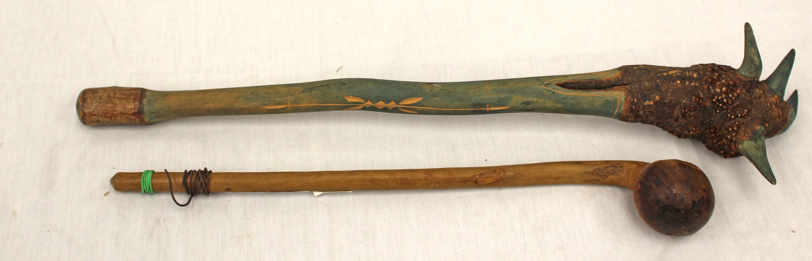 Lot of 2 antique wooden clubs - 24 1/2" & 18 1/2" long (1 of 9)