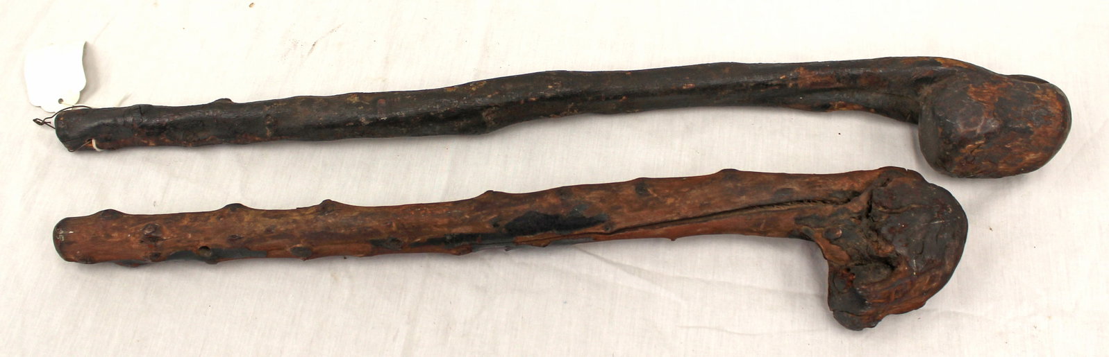 Lot of 2 antique wooden clubs - 22" & 26" long (1 of 8)