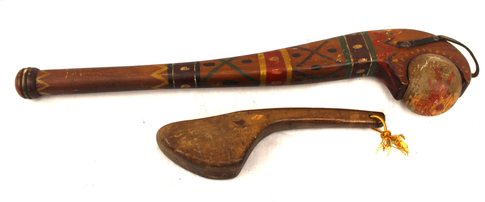 Lot of 2 antique wooden clubs - 12" & 23" long (1 of 8)