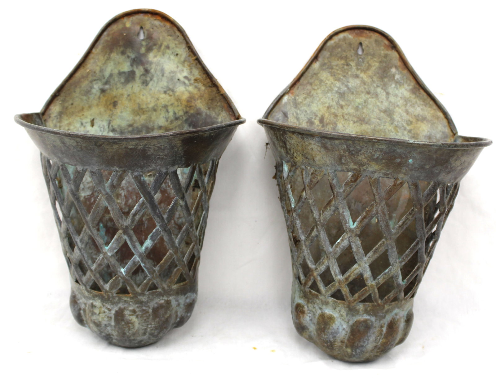 Pair of decorative metal wall hanging planters - 16" tall x 10" wide (1 of 8)