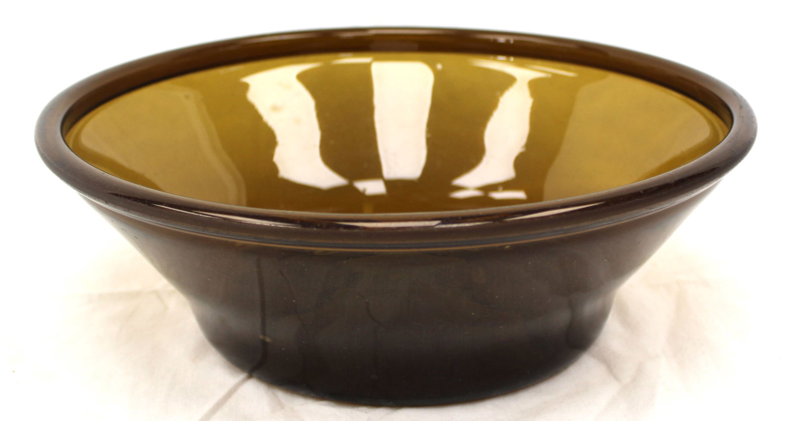 Early amber glass large bowl - 4 1/2" tall x 12" diam (1 of 5)