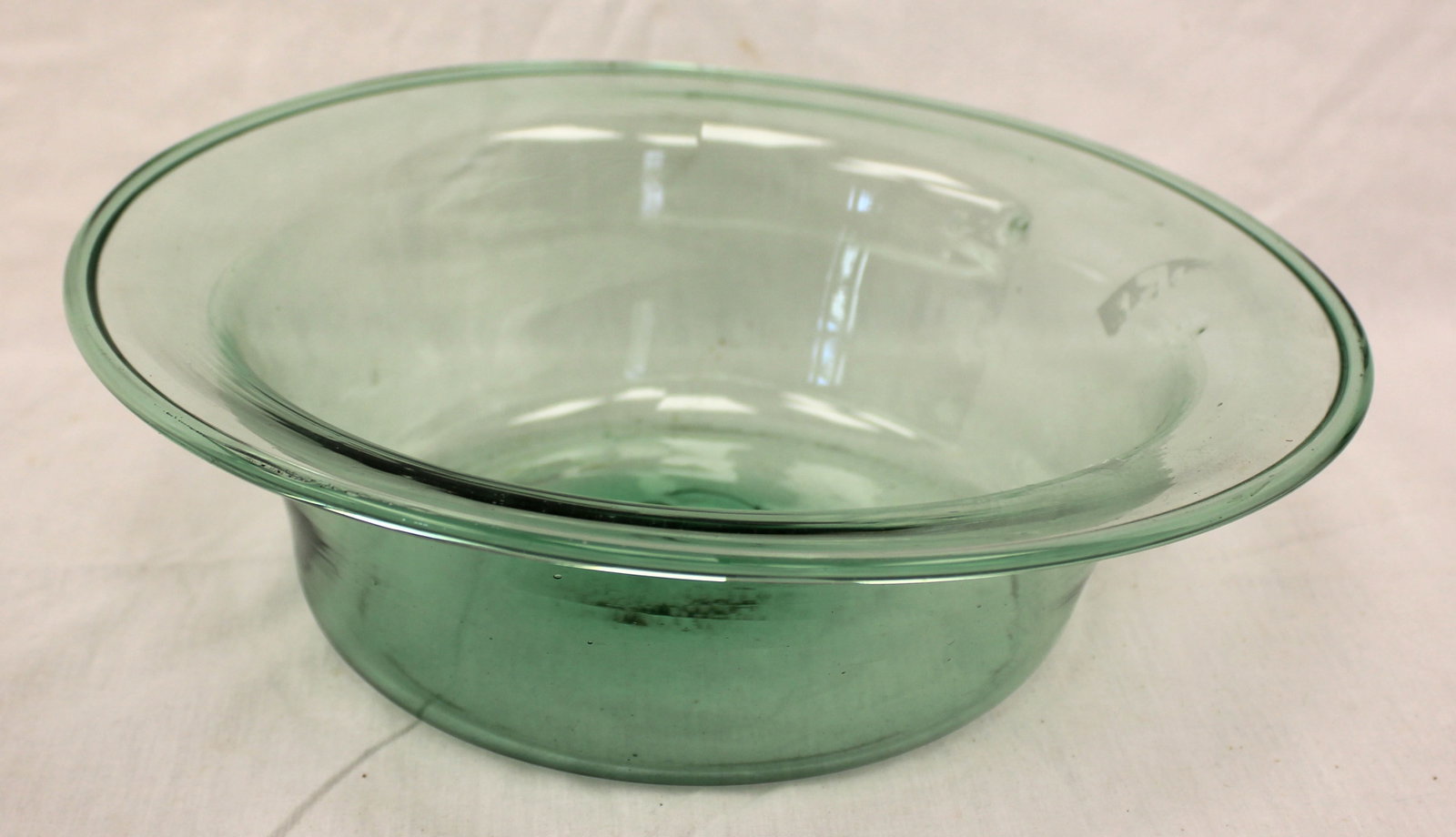 Early aqua/green glass large bowl - 3 1/2" tall x 11 1/2" diam (1 of 5)