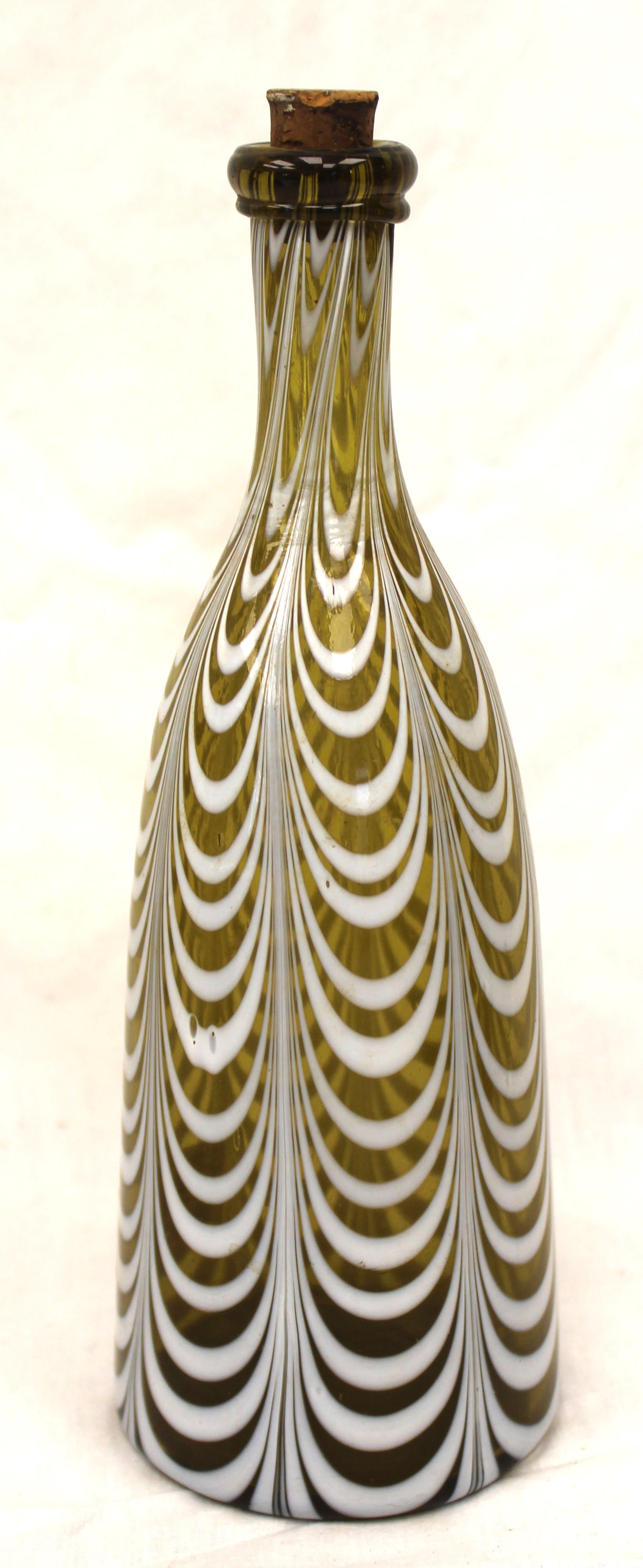 Early green & white swirled glass barber or cologne bottle - 9 1/2" tall (1 of 6)