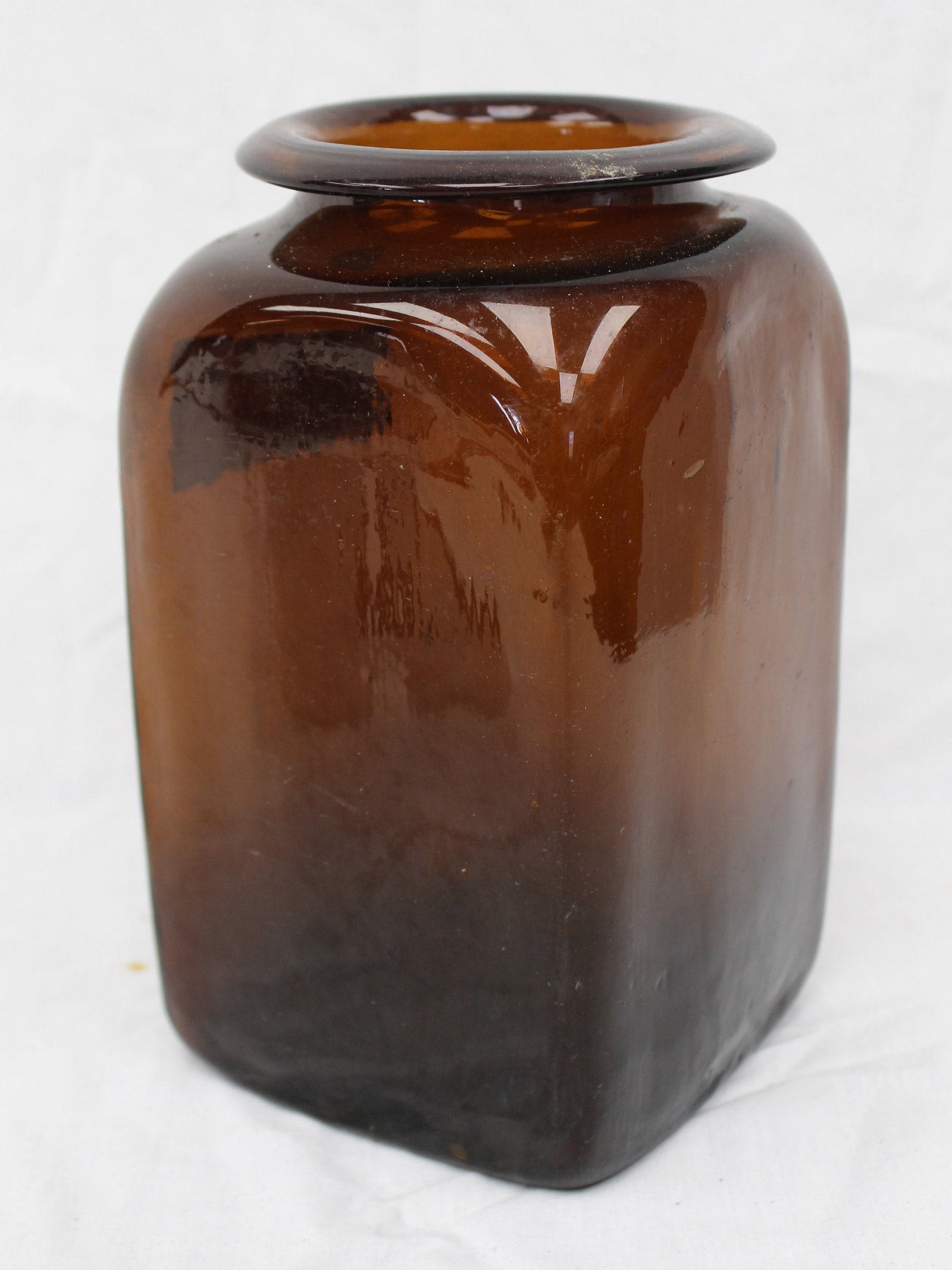 Early amber glass utility jar - 9" tall x 4 1/2" (1 of 5)