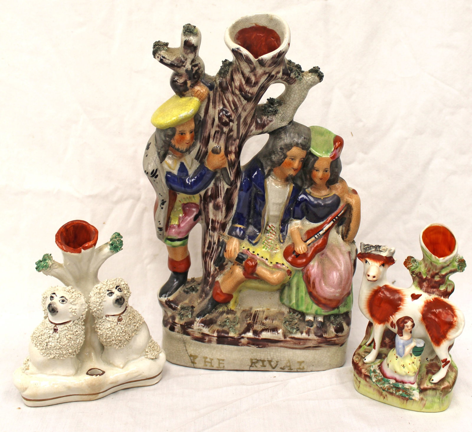 Lot of 3 antique Staffordshire figural spill vases - 5 1/2"-11 1/2" tall (1 of 12)