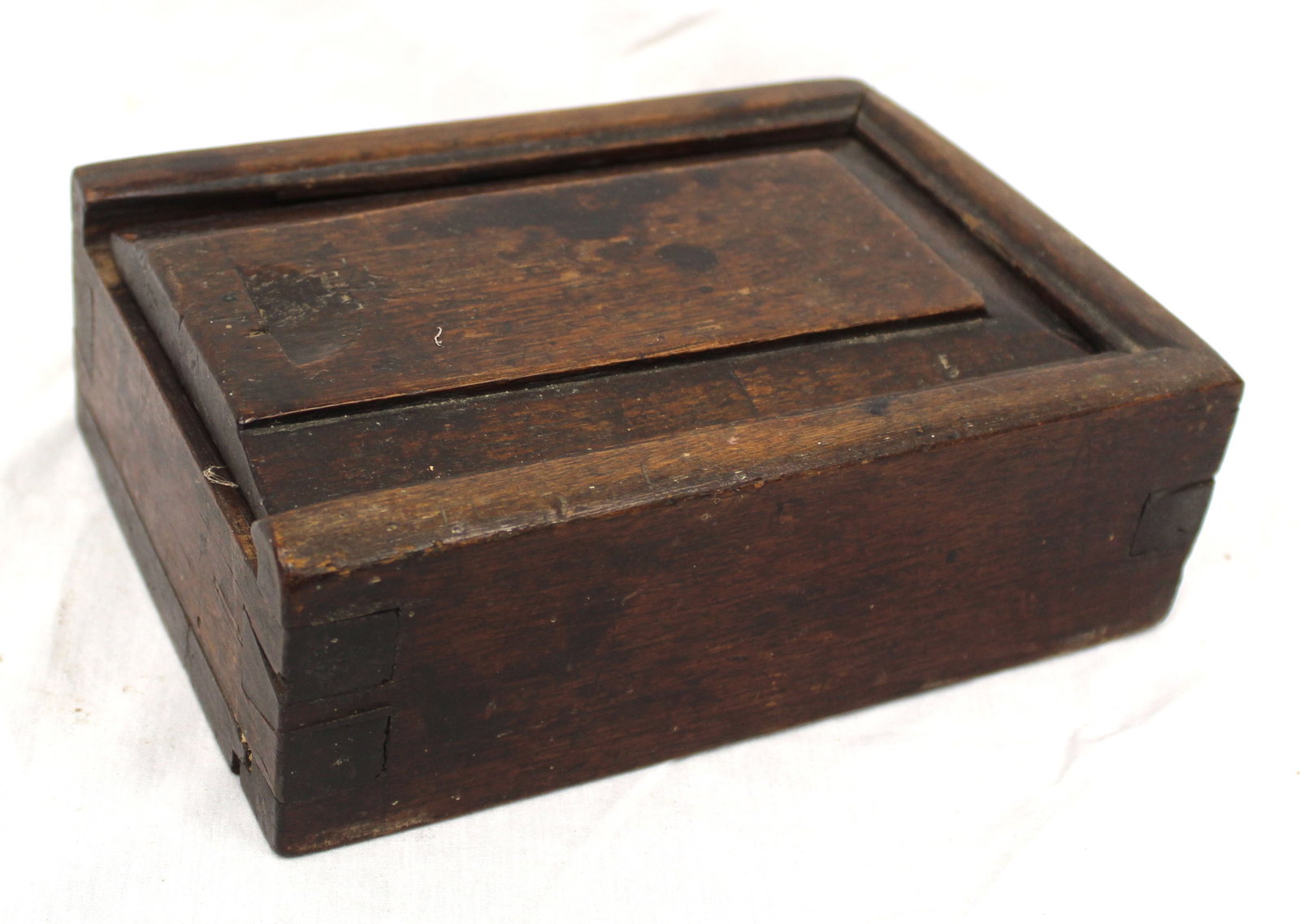 Antique wooden slide top box w divided interior - 3" tall x 6"x8 1/2" (1 of 5)