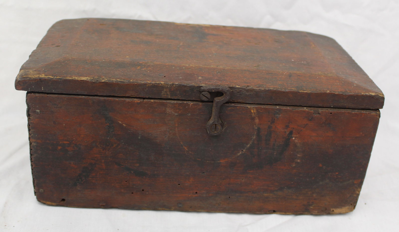 18thC wooden paint dec valuables box - 5" tall x 12" x 6" (1 of 7)