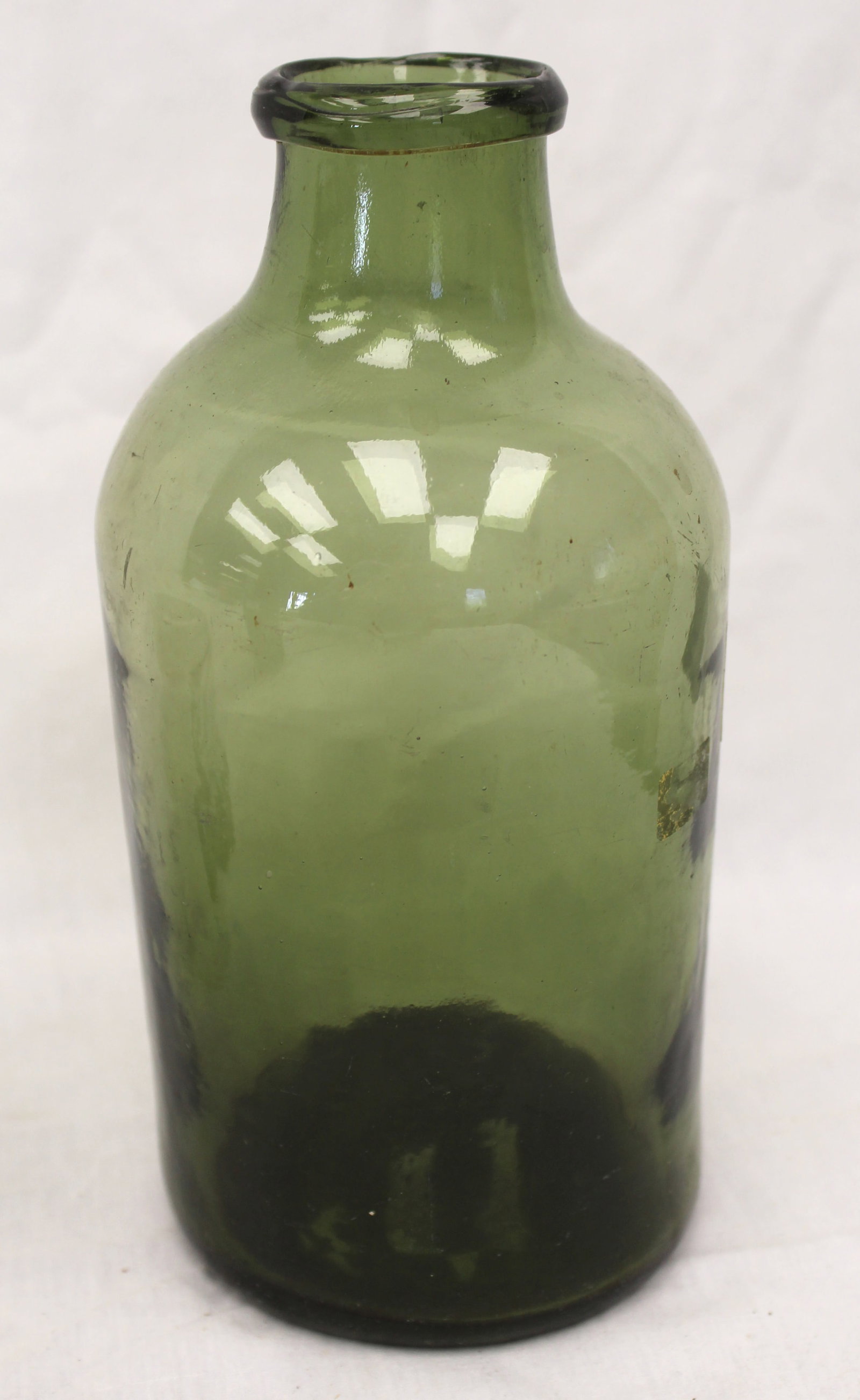 Early green glass utility jar - 9" tall: Early green glass utility jar - 9" tall