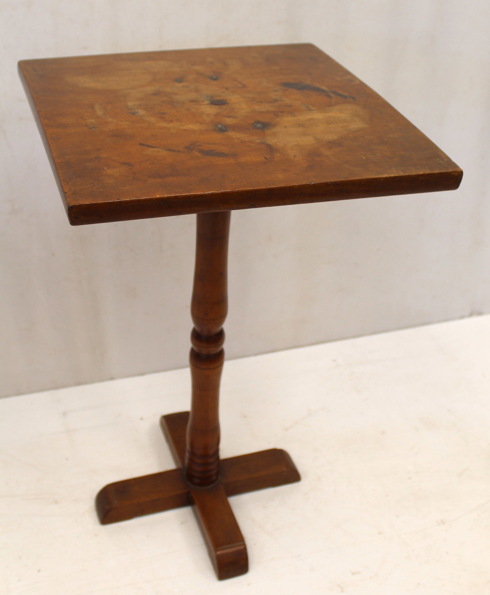Antique candlestand w square top & X base - 25" tall x 15 1/4" square top: Antique candlestand w square top & X base - 25" tall x 15 1/4" square top