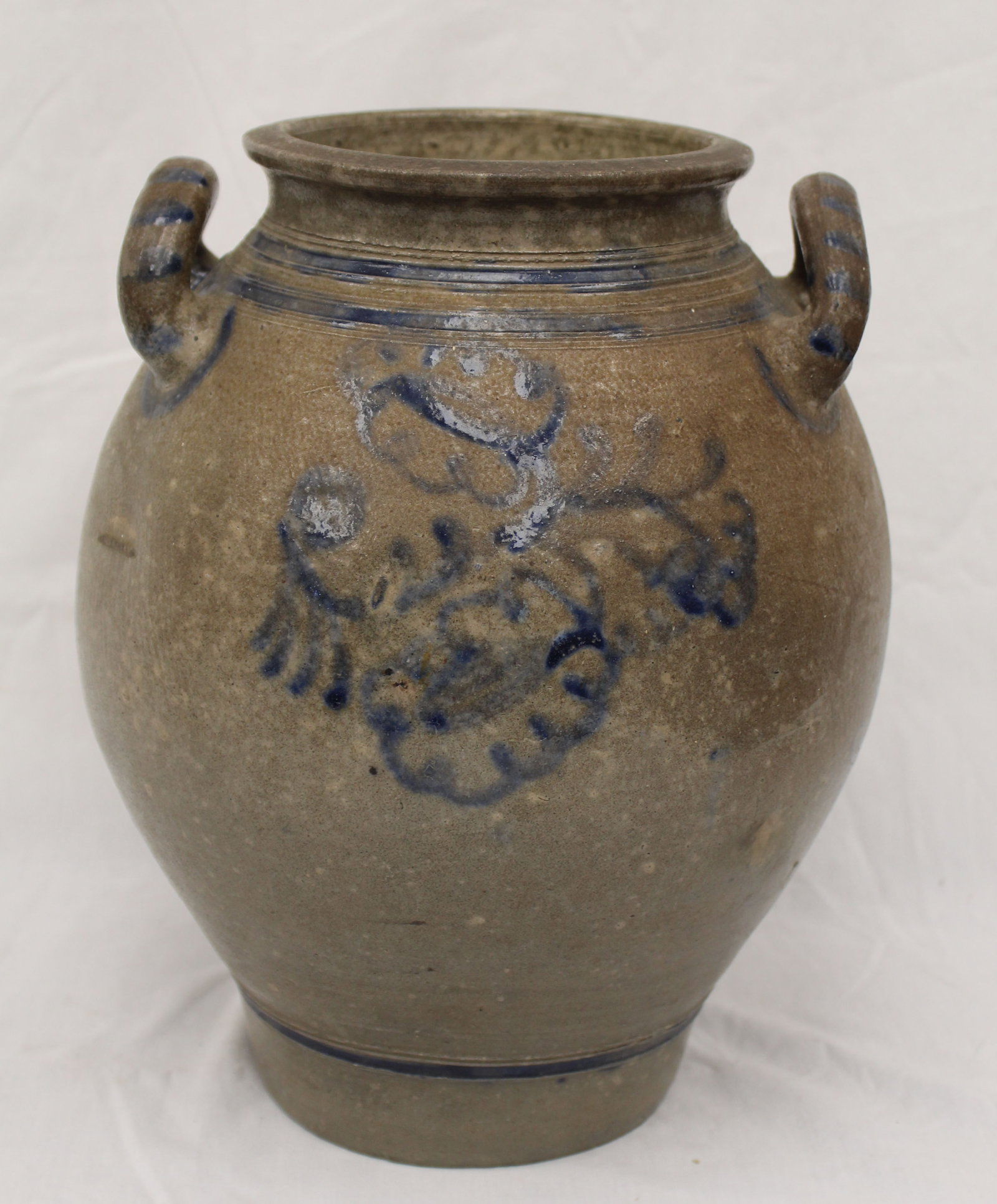 Antique stoneware cobalt dec ovoid jar - 14" tall (1 of 9)