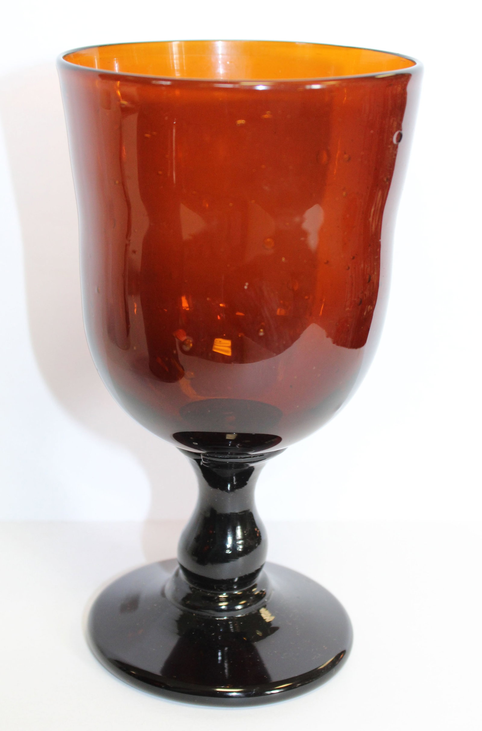 Early amber glass goblet - 7 1/4" tall (1 of 6)