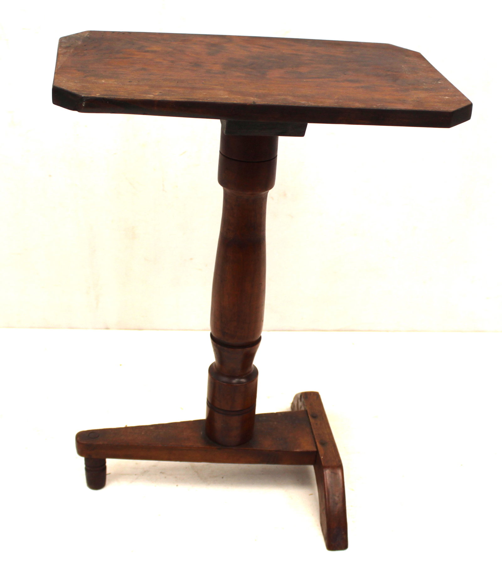 Antique diminutive candlestand w rectangular top on T base - 22 1/2" tall x 17"x10" top (1 of 6)