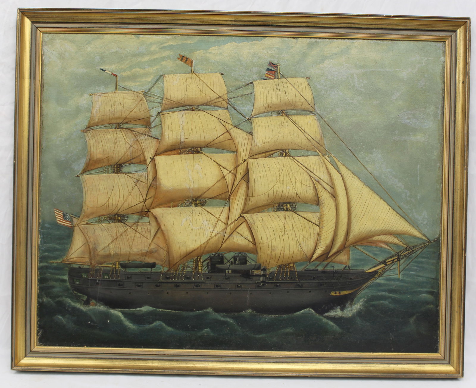 Antique sgnd B.Riley o/c of a clipper ship - overall framed size 32 1/2"x41" (1 of 11)